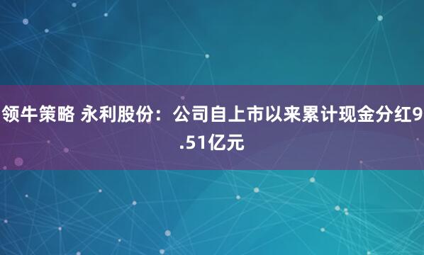 领牛策略 永利股份：公司自上市以来累计现金分红9.51亿元